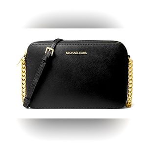 MICHAEL KORS Black Saffiano leather crossbody bag with gold chain!!